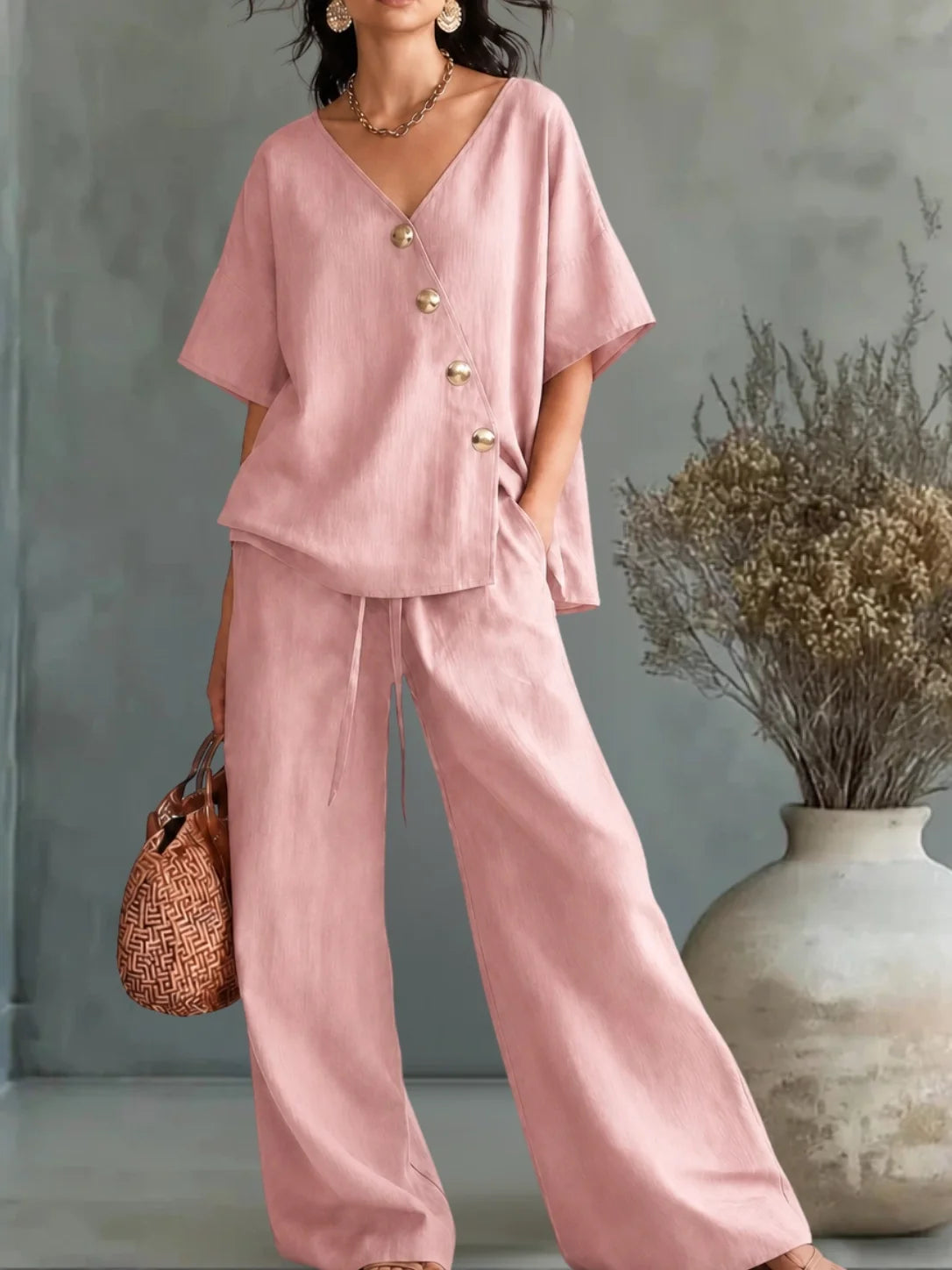 Greta | V-Neck Button-Up Set