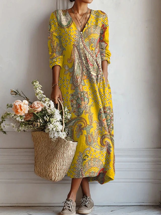 Serena™ | Golden Paisley Maxi Dress