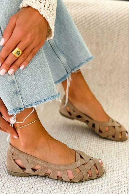 Georgia - Flat sandals with open toe and woven fabric for Summer