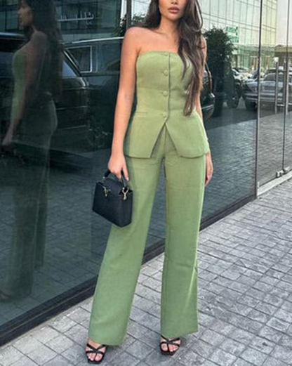 Bria™ – Strapless Buttoned Two-Piece Set