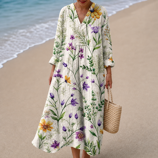 Florence – Floral V-Neck Midi Dress