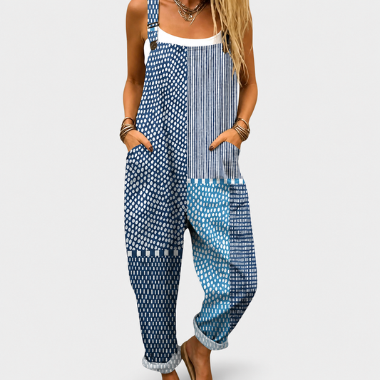 Freya™ | Blue Patchwork Jumpsuit