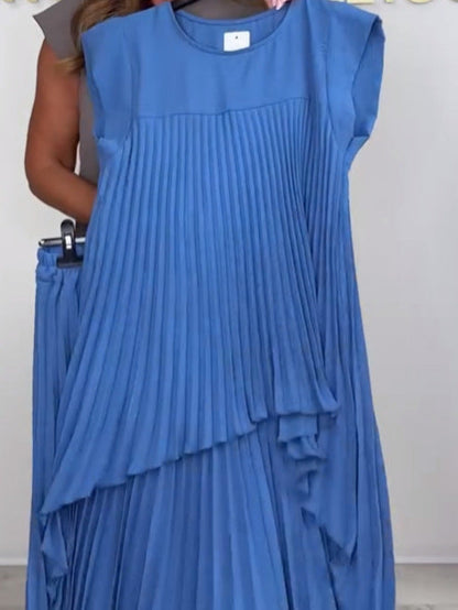 Laney™ – Pleated Top &amp; Elastic Waist Wide-Leg Pants Set