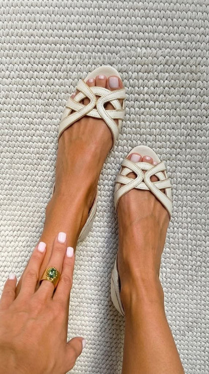 Camilla | Elegant Cream Woven Sandals