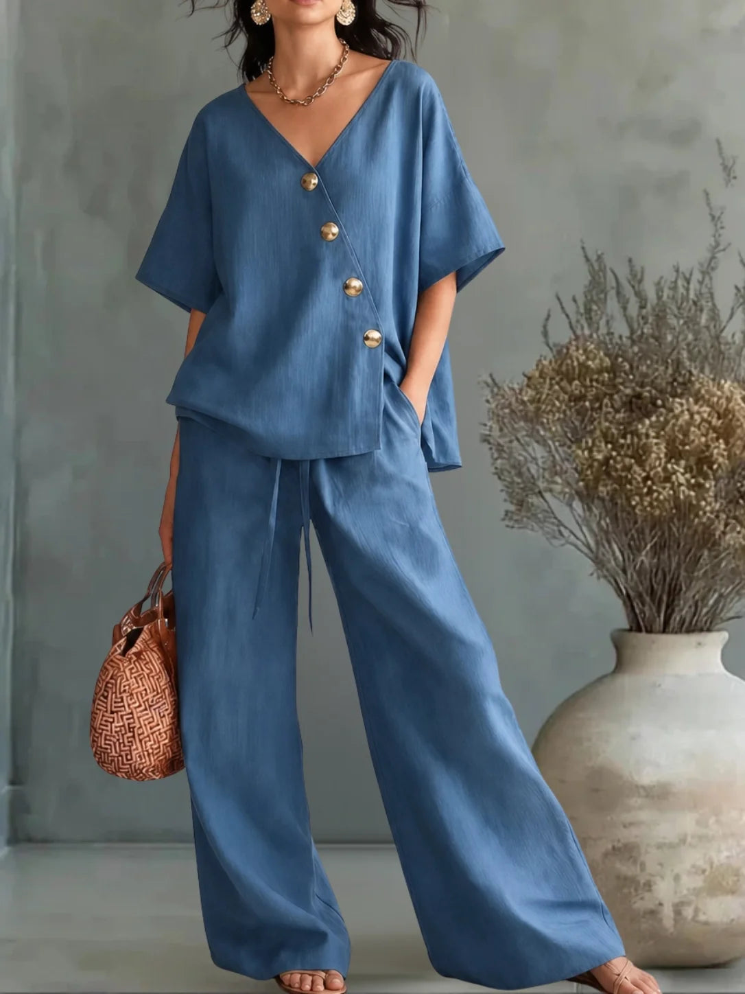 Greta | V-Neck Button-Up Set