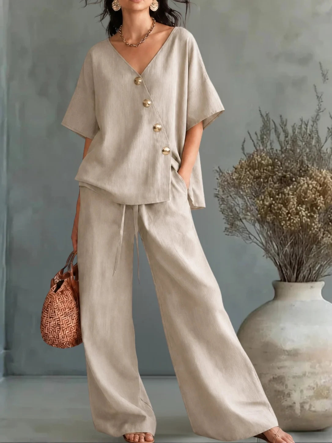 Greta | V-Neck Button-Up Set