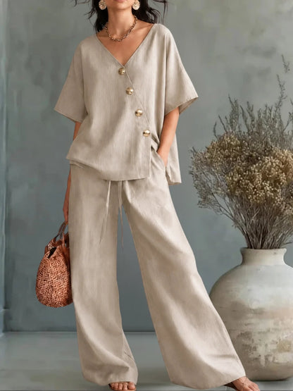 Greta | V-Neck Button-Up Set