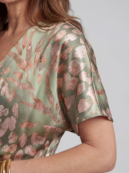 Vivienne | Abstract Print V Neck Twist Waist Midi Dress