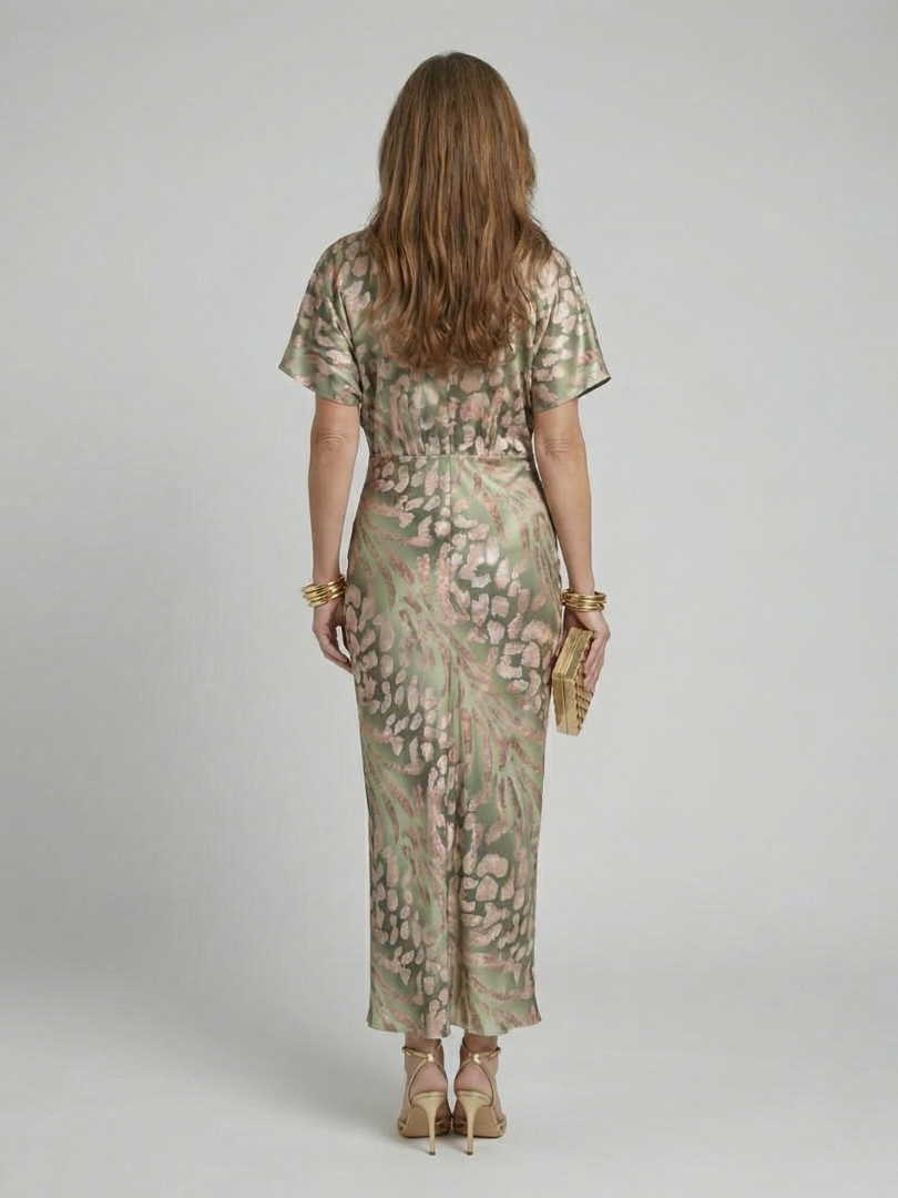 Vivienne | Abstract Print V Neck Twist Waist Midi Dress