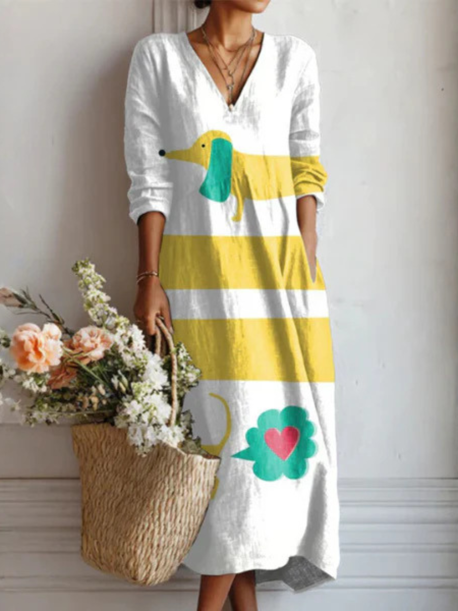 Livia™ | Playful Dog Print Maxi Dress