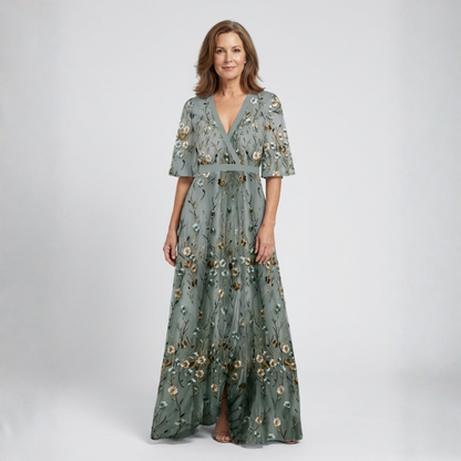 Melodi – Long floral dress with V-neck