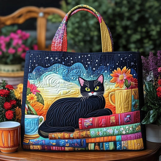 Curious Cat Quilted Tote Bag
