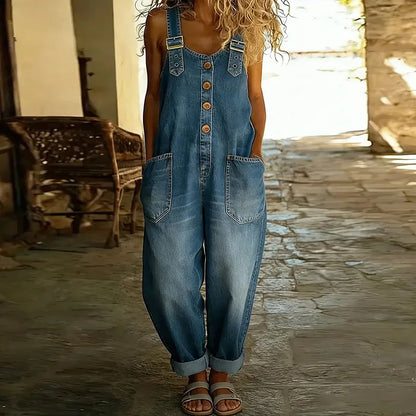 Carmen - Vintage Cotton Denim Jumpsuit with Adjustable Straps