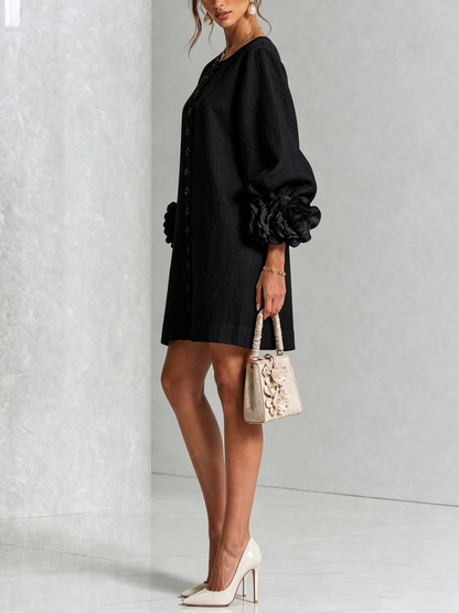 Rosamund | Floral-Cuff Button Mini Dress