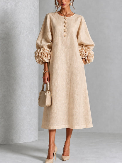 Rosanne | Rosette-Cuff Midi Dress