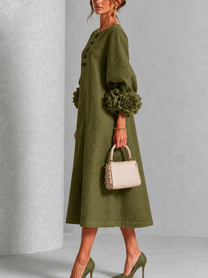 Wilhelmina | Floral-Cuff Midi Dress