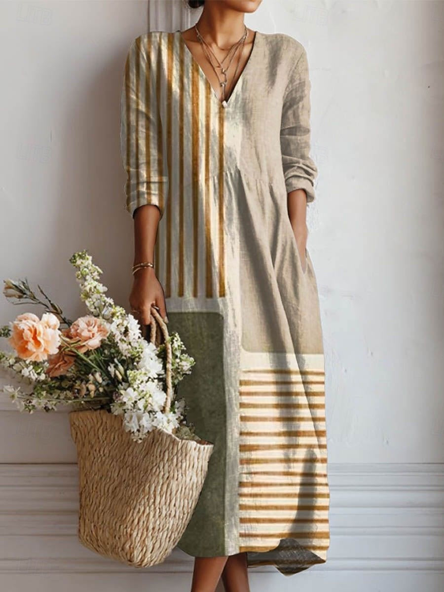 Louisa™ | Neutral Striped Maxi Dress