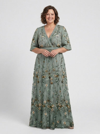 Adeline | Floral V Neck Short Sleeve Maxi Dress
