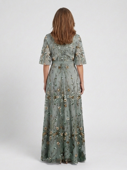 Adeline | Floral V Neck Short Sleeve Maxi Dress