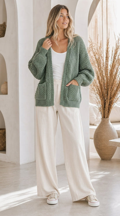 Evelyn Chunky Knit Cardigan - Forest