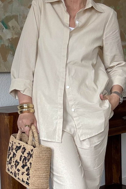 Adelaide™ – Oversized Cotton Shirt & Wide-Leg Pants Co-Ord Set