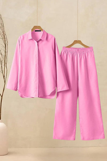 Adelaide™ – Oversized Cotton Shirt & Wide-Leg Pants Co-Ord Set