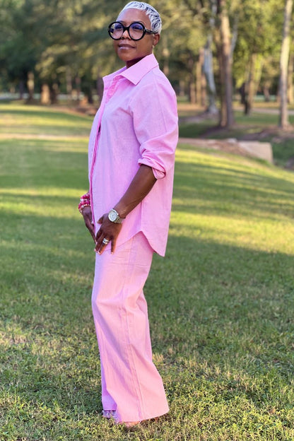 Adelaide™ – Oversized Cotton Shirt & Wide-Leg Pants Co-Ord Set