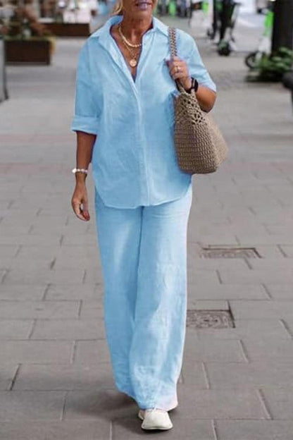 Adelaide™ – Oversized Cotton Shirt & Wide-Leg Pants Co-Ord Set