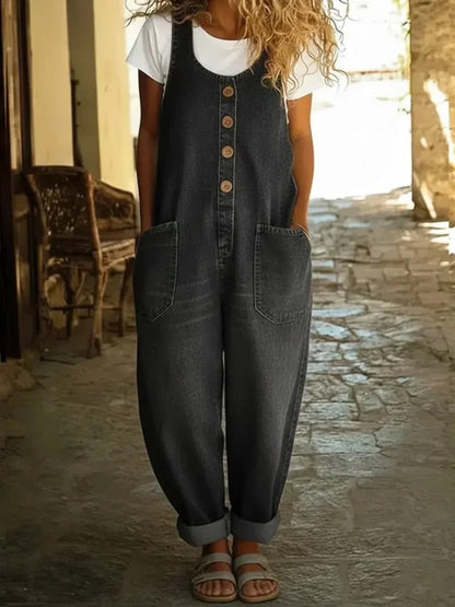 Valentina - Vintage Washed Cotton Denim Dungarees
